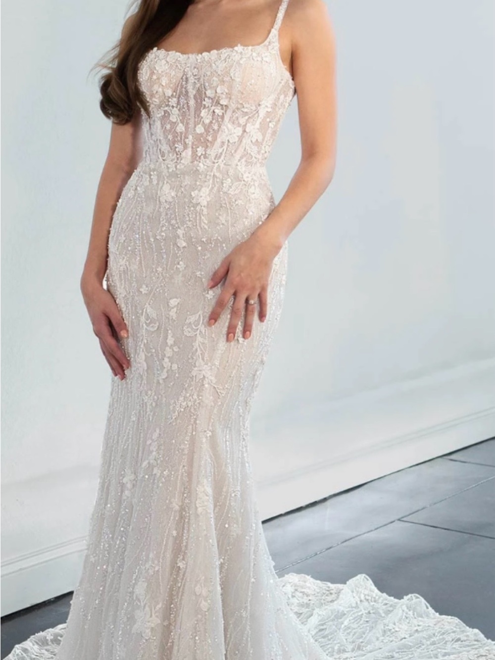 Elegant Martina Liana Lace Embellished Ivory Wedding Dress with Spaghetti Straps